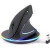 Perixx PERIMICE-713RX Mouse Verticale Senza Fili Ricaricabile, Doppia Funzione di Ricarica, Base Inclusa, 6 Tasti, Nero - Per destrimani