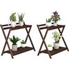 Outsunny Set 2 Portapiante a 2 Livelli con Design a Doghe in Legno di Abete, 73x36x64 cm, Marrone Bruciato