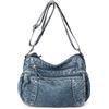 Fiorky Borsa a mano multitasche da donna Borsa a tracolla casual in pelle lavata Borsa da pendolarismo quotidiano con tracolla regolabile di capacità (Blu)