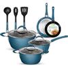 NutriChef Excilon Set di Pentole e Padelle Antiaderenti, Eleganti Pentole da Cucina con Motivo a Diamante, Set da 11 Pezzi, Alluminio, Blu Reale