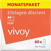 Vivoy Discreet Mini - 60 assorbenti igienici per donne (6 x 10 pezzi) - per debolezza della vescica leggera e incontinenza - assorbenti igienici per donne confezionati singolarmente