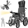 VOCIC V57 Sedia a rotelle elettrica pieghevole leggera ergonomica con schienale regolabile a 165°,30KM carrozzina elettrica con poggiapiedi regolabile & Poggiatesta 3D per disabili 150KG,Motore 500W