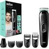 Braun Regolabarba Uomo, Rasoio Elettrico Barba Incluso, Rifinitore Barba, 6 in 1 Styling Kit, Viso, Corpo, Orecchie e Naso, Idea Regalo, MGK3321 All-in-One Nero e Color Acqua