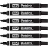 PENTEL Set di 6 pennarelli indelebili N60, corpo in alluminio, punta smussata, colore: nero