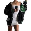 YILEEGOO Donne Oversize Varsity Giacca Y2k Manica Lunga Lettera Stampa Cappotto Baseball Bomber Biker Giacca Outwear, Nero verde, S