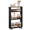 WOLTU Carrello da Cucina a 3 Ripiani, Scaffale Stretto con Ruote Bloccabili e Maniglia, Carrellino Salvaspazio Multiuso in Legno e Metallo, Nero e Marrone Vintage