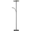 Fischer & Honsel Lampada a stelo Dent, 2 luci, lampada da terra con faretto da soffitto e braccio di lettura, regolabile separatamente con dimmer a pulsante, metallo e vetro di copertura, nero opaco e