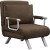HOMCOM Poltrona Letto Singolo 3 in 1 con Schienale Reclinabile su 5 Livelli e Cuscino, Divano Letto Singolo Pieghevole per Soggiorno e Salotto in Tessuto Vellutato e Metallo, 65x69x80 cm, Marrone
