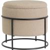 BAKAJI Pouf Poggiapiedi Contenitore Rotondo in Metallo Nero e Tessuto per Salotto, Sgabello Imbottitura Altissima Densità, Design Moderno, Camera da Letto, Soggiorno, 43 x 43 x 40 cm (Beige)