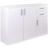 BAKAJI Madia Armadietto Armadio 3 Ante 2 Cassetti Mobile Mobiletto Spazioso Design Minimal Camera da Letto Soggiorno Arredamento Casa Ufficio Versatile Resistente Robusto Multiuso (Bianco)