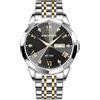 PINDOWS Orologi uomo diamante business abito analogico al quarzo acciaio inossidabile impermeabile data di luce bicolore lusso casual orologio da polso, Quadrante nero cinturino argento