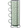 DRW Set di 4 Tazze in Ceramica Verdi e Supporto in Metallo 9 x 9 cm, Nero e Verde, Medidas: 9x9x9 cm