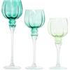 DRW Set di 3 calici in vetro decorativi in blu-verde e trasparente 13x13x30 cm
