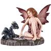 DRW Fata per bambini con drago seduta in resina dipinta a mano 15x5x11 cm