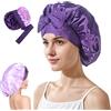 Guiguishiny Cuffia Seta Capelli Notte da Donna, double face Berretto da Notte Raso Elastico,con Nastri Regolabili per Protezione Dei Capelli Ricci Lunghi e Corti (Viola)