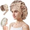 Guiguishiny Cuffia Seta Capelli Notte da Donna, double face Berretto da Notte Raso Elastico,con Nastri Regolabili per Protezione Dei Capelli Ricci Lunghi e Corti (Oro)