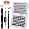 Qilnyeh Ciglia Finte Ciuffetti, 30D+40D Kit Extension Ciglia 9 to 16mm, Fai Da Te Individuale Lashes Kit con Lash Bond e Seal Pinzette Lash Applicator Tool(Nero, 280)