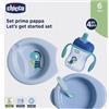 ARTSANA Chicco Set Pappa Svezzamento Composto da Tazza Training Cup Primo Cucchiaio due Piatti 6 Mesi +Blu