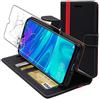 ebestStar - Cover per Huawei P Smart 2019, Custodia Libro Protezione Portafoglio, Pelle PU Porta Carte, Nero/Rosso + Vetro Temperato