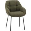 KONTE.DESIGN Set di 4 poltroncine SMICHOV in tessuto verde scuro e gambe in metallo nero, con braccioli