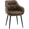 KONTE.DESIGN Set di 2 poltroncine HAMMERSMITH in similpelle marrone e gambe in metallo nero, con braccioli