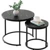 Huhote Set di 2 tavolini rotondi, tavolini impilabili, con struttura in metallo, per soggiorno, camera da letto, balcone, ufficio, appartamento, diametro 60 cm (struttura nera, piano in marmo nero)