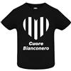 Handmade T-shirt in cotone adatto a tifosi di calcio con cuore bianconero per neonati, bambini ed adulti (Neonato, Nero, 18 mesi)