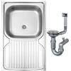 DomoDomo Apollo Lavello a 1 Vasca LEN DEKOR - Da appoggio, acciaio inox con finitura effetto lino, 80x50 cm, incluso sifone
