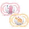 MAM Perfect Succhietto 16+ mesi, Set da 2 ciucci, Rosa/Giallo | Con porta ciuccio sterilizzatore portatile, Tettarella ultrasottile e flessibile, Silicone SkinSoft, Senza BPA/BPS