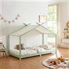 [en.casa] Letto per Cameretta a Forma di Casetta con Tettuccio in Tessuto Zona di Riposo 90x200 cm Letto Singolo per Bambini Struttura in Legno di Pino - Menta Verde