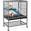 Yaheetech Gabbia per Conigli Nano Criceti Gatti da Interno Esterno Animali Domestici in Metallo con 4 Rotelle 61 x 42,5 x 85,5 cm Nera