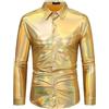 ASFWAGQ Camicia metallica lucida per uomo, bronzo, per feste, discoteca, a maniche lunghe, vestibilità stretta, con bottoni, per club, gonna, hip hop, discoteca, feste, cosplay, Brillante dorato, L