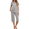 Terecey Pigiama Donna Corto Estivo Pigiami 2 Pezzi in Cotone Cómodo Casual Top Maniche Corte e 3/4 Pantaloni Leggero Traspirante Set Pigiama con Tasca e Cintura Elastica para Casa