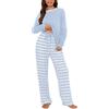 Atxnn Pigiama Donna Cotone Pigiami Set Top a Maniche Lunghe Pantaloni a Righe Pigiamone Due Pezzi Autunno Primavera
