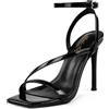 Zhabtuc sandali donna tacco alto, design quadrato, punta aperta, cinturino comodo, tacco a stiletto 10 cm, perfetti per feste e uso quotidiano, Nero, 40 EU