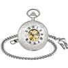 MICGIGI - Orologio da taschino unisex meccanico a carica manuale, doppia copertura, analogico, scheletro, orologio da taschino con catena, Classico