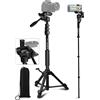 NIANYISO Treppiede per fotocamera da 69 pollici, brevettato, girevole a 3 vie, treppiede portatile professionale in lega di alluminio da viaggio, monopiede per Canon Nikon GoPro DSLR, videocamera DV,