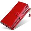 FORRICA Donna Portafoglio in Vera Pelle Lungo Portamonete Cellulare Portafogli Grande Borsellino Donna Borsa Clutch RFID Blocco Porta Carte di Credito Rosso