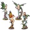 DRW Set 4 fate della foresta ninfe verdi e terra in resina dipinte a mano, 10 x 10 x 26 cm