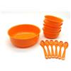 Kimmel Set di ciotole con cucchiaio, 1 ciotola da 0,75 litri, 4 ciotole da 180 ml e 6 cucchiai, ciotola per composte, dessert da campeggio, stoviglie in plastica riutilizzabili, colore arancione