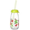 Home 7769203 Barattolo con Cannuccia Funny Kids, Decoro Dinosauro, Vetro, 0.25 Lt, Glass, Bianco