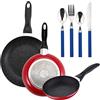 SAN IGNACIO Confezione da 3 veleni San Ignatio Ø16 cm Ø20 cm Ø24 cm + set di 24 pezzi Portaoggetti in acciaio inossidabile con comandi di colore blu