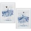 DRW Set di 2 quadri di ballerine con cornice in legno bianco e blu, 56 x 3,4 x 76 cm