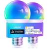 Linkind Matter Smart RGBTW Lampadine, Lampada E27 Alexa,9W(Equivalenti a 60 W),Dimmerabile 1800K-6500K Lampadine Multicolore A60,Compatibile con Siri, Google Home, SmartThings,Pacco da 2