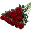VIDSTW 12 Filiali Rose Finte per Decorazioni 52 Cm Bouquet Fiori Finti Fiori Artificiali con Foglie Verdi Rosa Finta Fiori Finti per Decorazioni per Casa Matrimonio Festa Giardino (Bordeaux)
