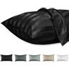 Lirex Set di 2 Federe in Raso, Decorativi Morbido Tinta Unita Quadrate Federe Cuscini Federa di Satin per Cuscino Senza Rughe Resistente Allo Sbiadimento Traspirante (Striscia Nero, 40 x 60 cm)