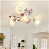 meibeileil Plafoniera Led Soffitto Floreali Vintage,Lampadario Camera Da Letto Con Paralume In Vetro E Rose In Ceramica Rosa, Plafoniera Soffitto Nordica Per Soggiorno Cucina Corridoio E27 3+1 Heads