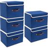 TYEERS Scatole Portaoggetti Tessuto, Lavabile, Scatole con Coperchio Pieghevole, 38x25x25 cm, Set di 5, Blu Classico
