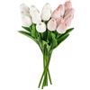 MEMOFYND 16 pezzi tulipani artificiali, bouquet di tulipani artificiali, composizioni floreali per matrimonio, decorazione matrimonio (bianco, rosa chiaro)