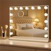 Bayt Specchio Hollywood con luci LED - Specchio Trucco Bianco 58x46 cm con 15 Lampadine Dimmerabili, 3 Tonalità di Luce (calda, fredda, naturale), Touch Screen & Specchietto Ingranditore 10x